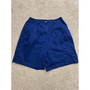 Essential Elements Pleated Shorts Womens 12 Blue Excellent High Waist Elastic
